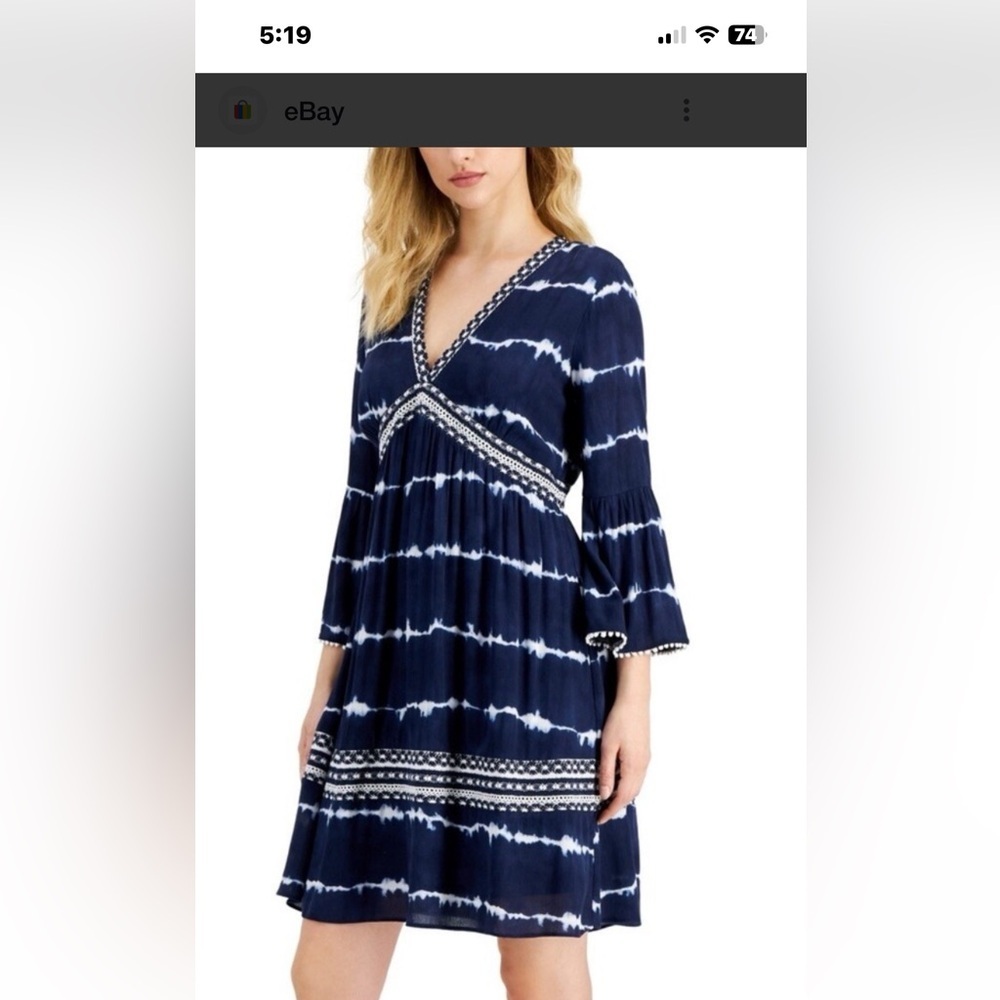 INC International Concepts Blue and White V-Neck Sundress